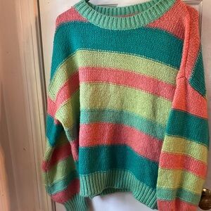 Chic Nation Vibrant Striped Sweater - Teal, Pink, Yellow